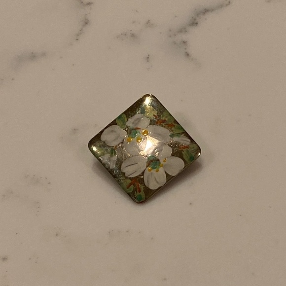 Vintage Gold Plated Painted Floral Brooch Pin - Picture 1 of 7